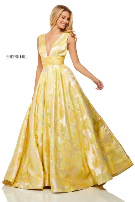 sherri hill yellow floral dress
