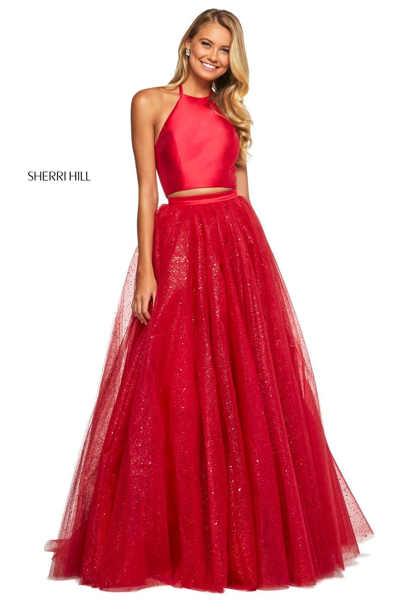 sherri hill two piece prom dress red