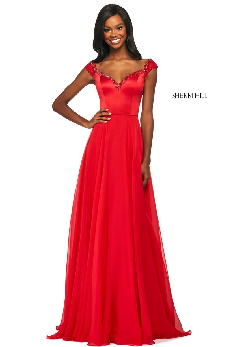 French Novelty: Sherri Hill 53549 Off Shoulder Cap Sleeve Gown