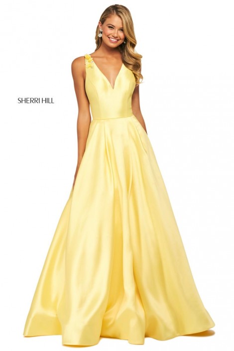 yellow flower prom dress