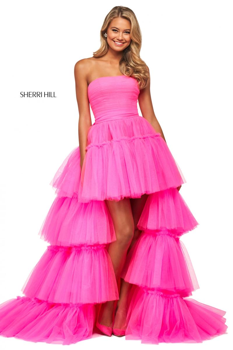 hi low ruffle gown