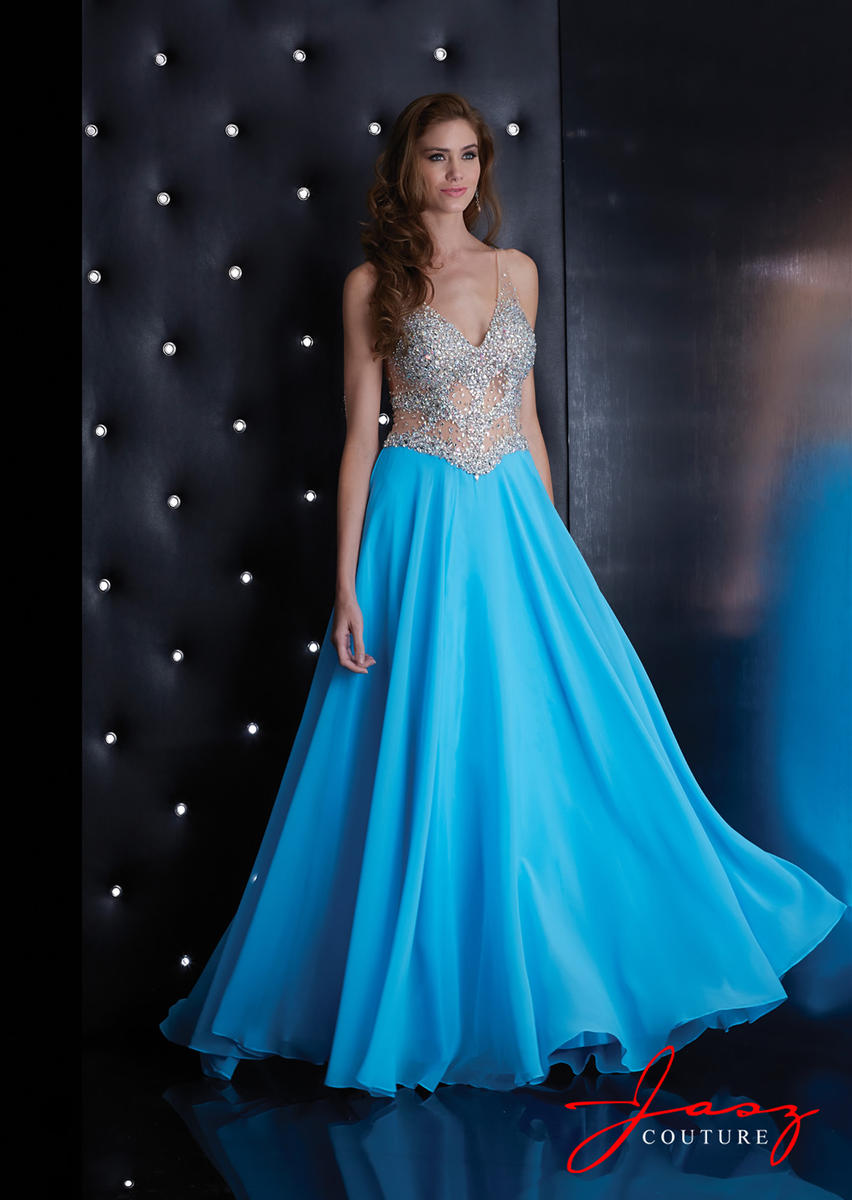 French Novelty: Jasz Couture 5424 Sheer Midriff Formal Dress