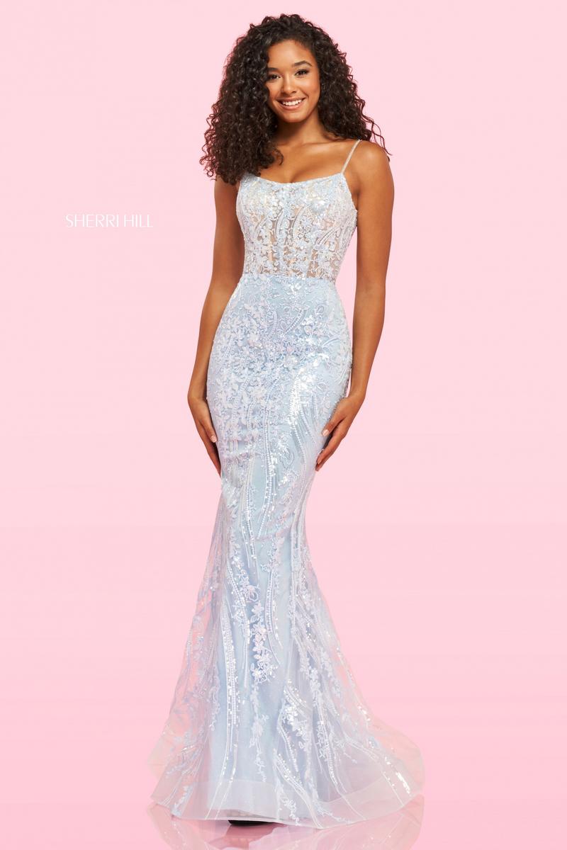 Sequin Lace-Bodice Homecoming Dress with Feathers