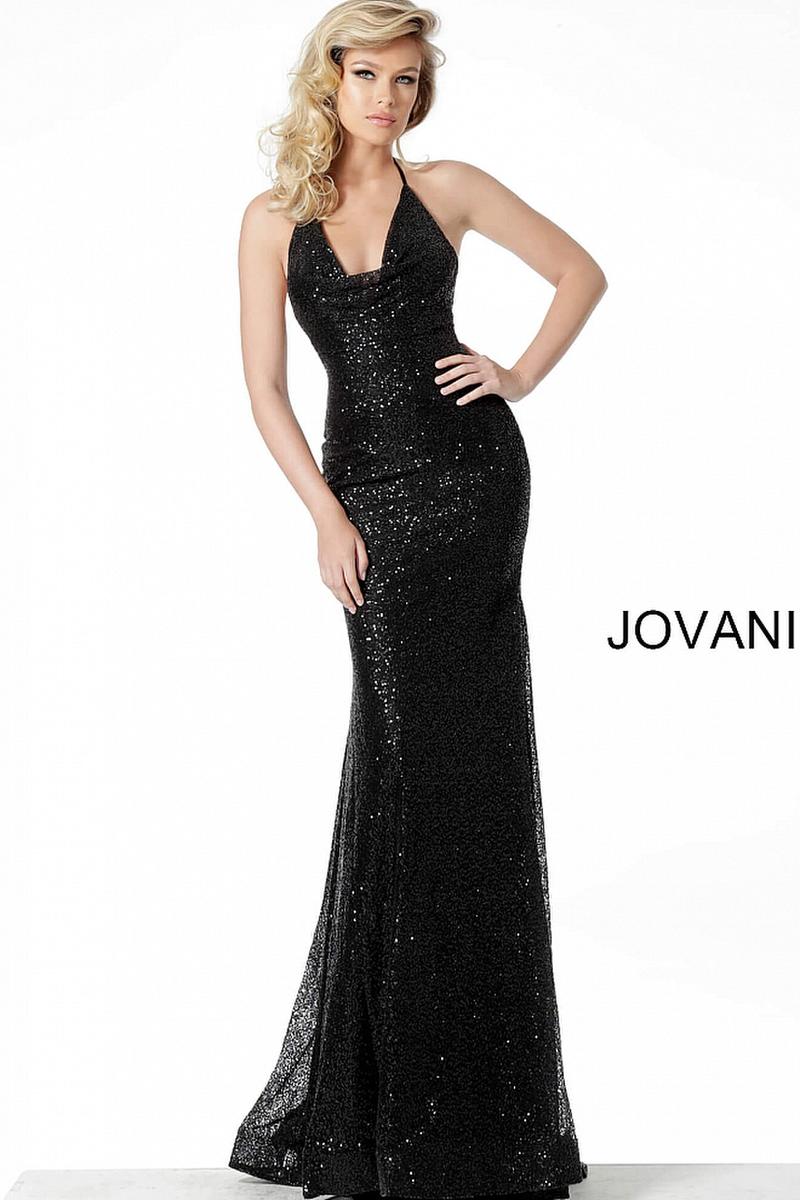Jovani 55184 Cowl Halter Evening Dress: French Novelty