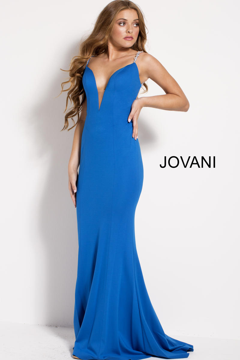 French Novelty: Jovani 55286 Plunging Neck Backless Gown