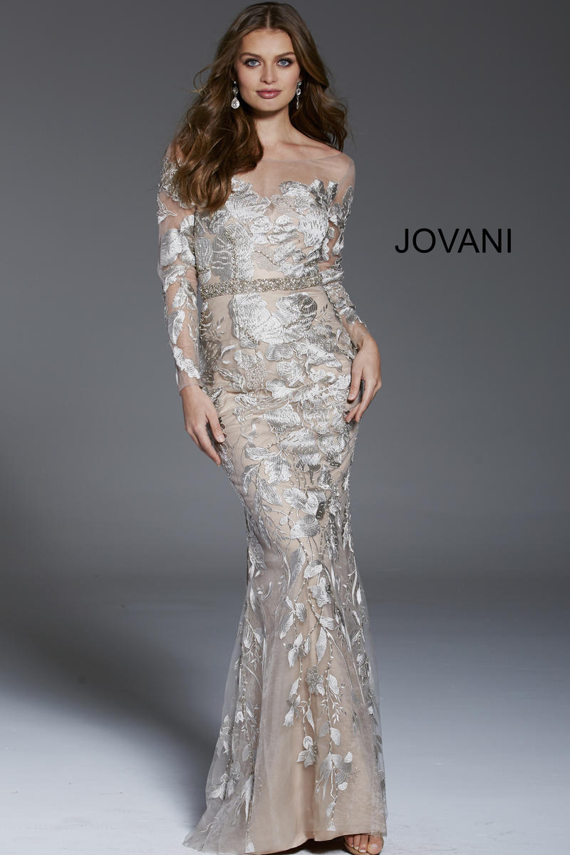 French Novelty: Jovani 55707 Metallic Embroidered Evening Dress