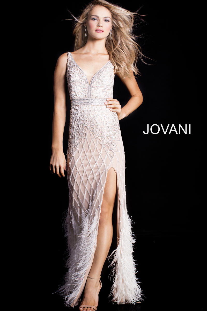 French Novelty: Jovani 55796 Beaded Gown with Feathers