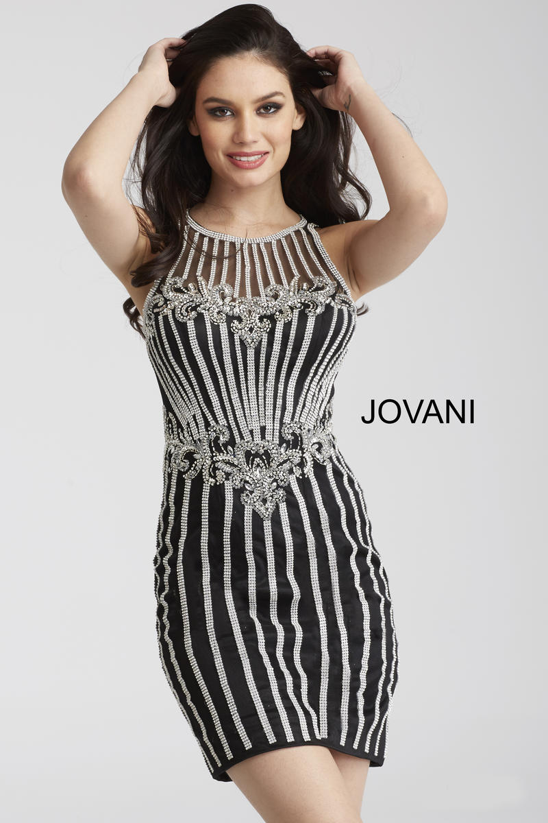 French Novelty Jovani 55859 Sheer Beaded Cocktail Dress 5007