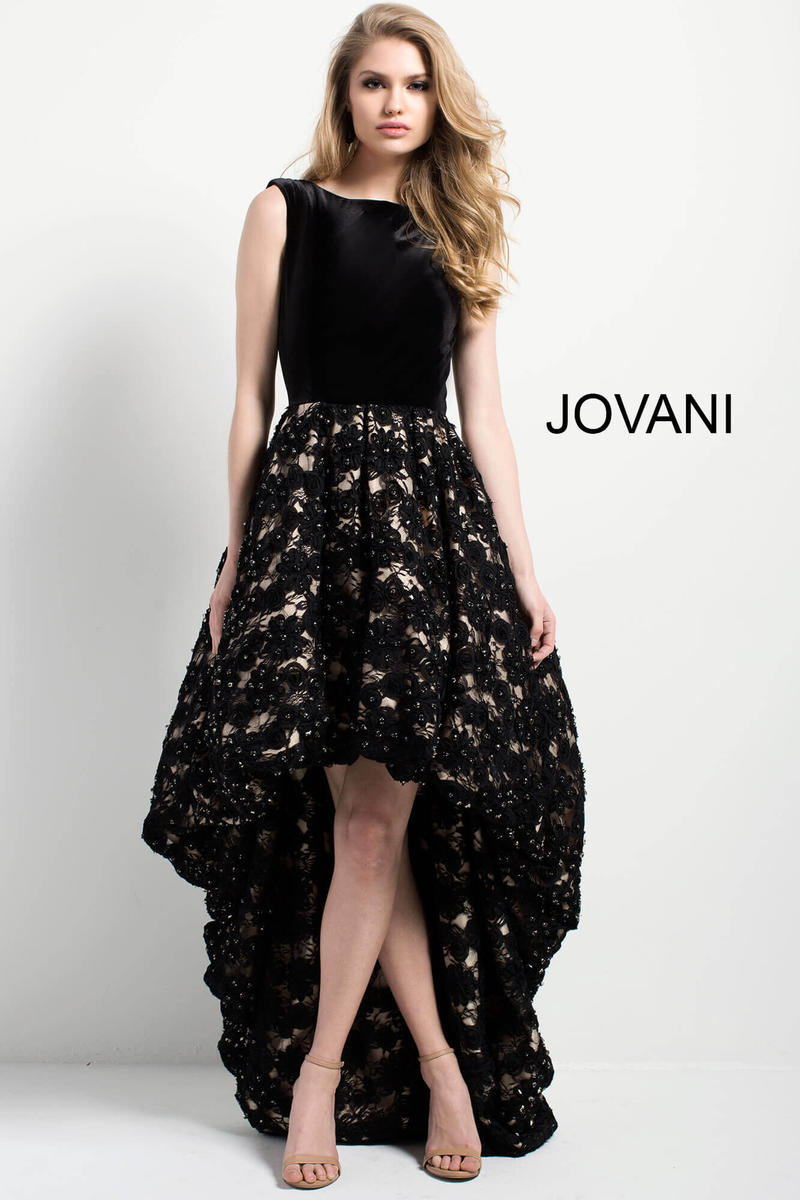 French Novelty: Jovani 55916 High Low V Back Evening Dress