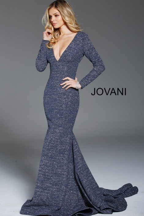 long sleeve deep v gown