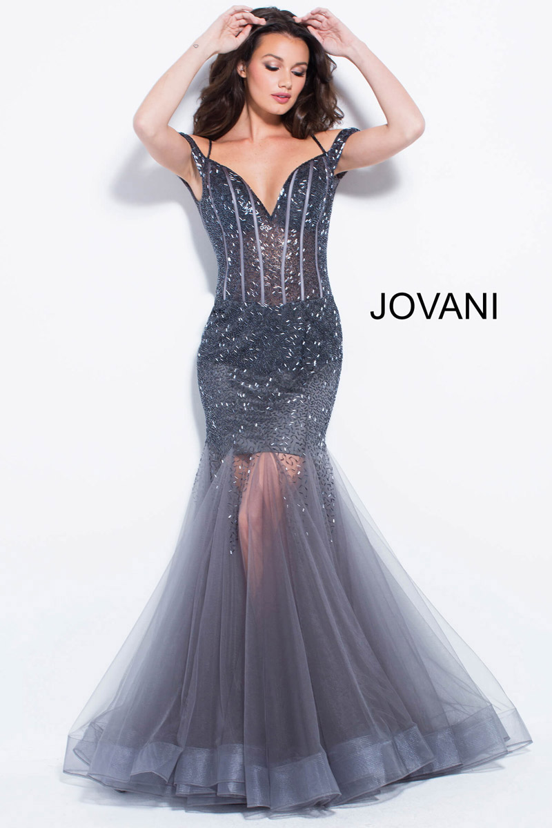 French Novelty: Jovani 59929 Off Shoulder Beaded Mermaid Gown