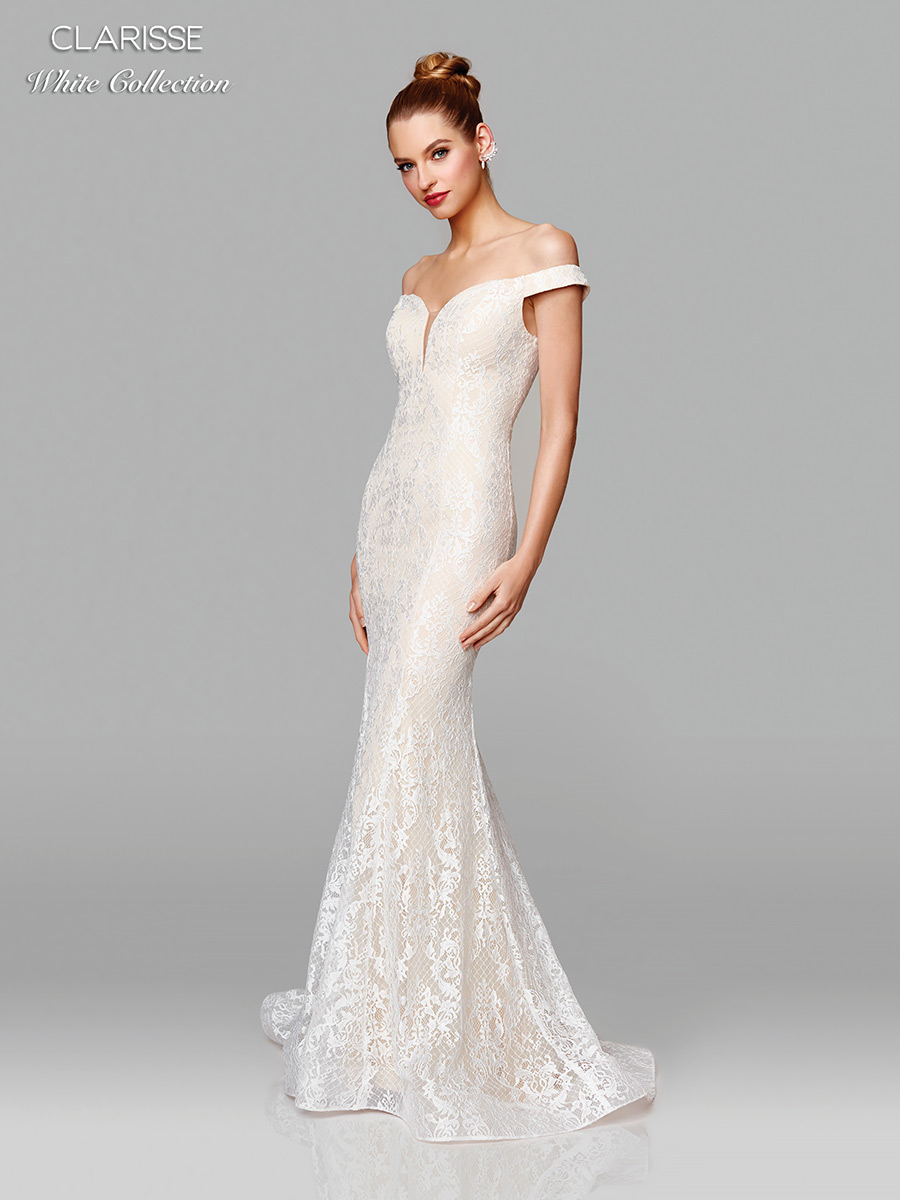 Clarisse White 600109 Off Shoulder Lace Destination Wedding Dress