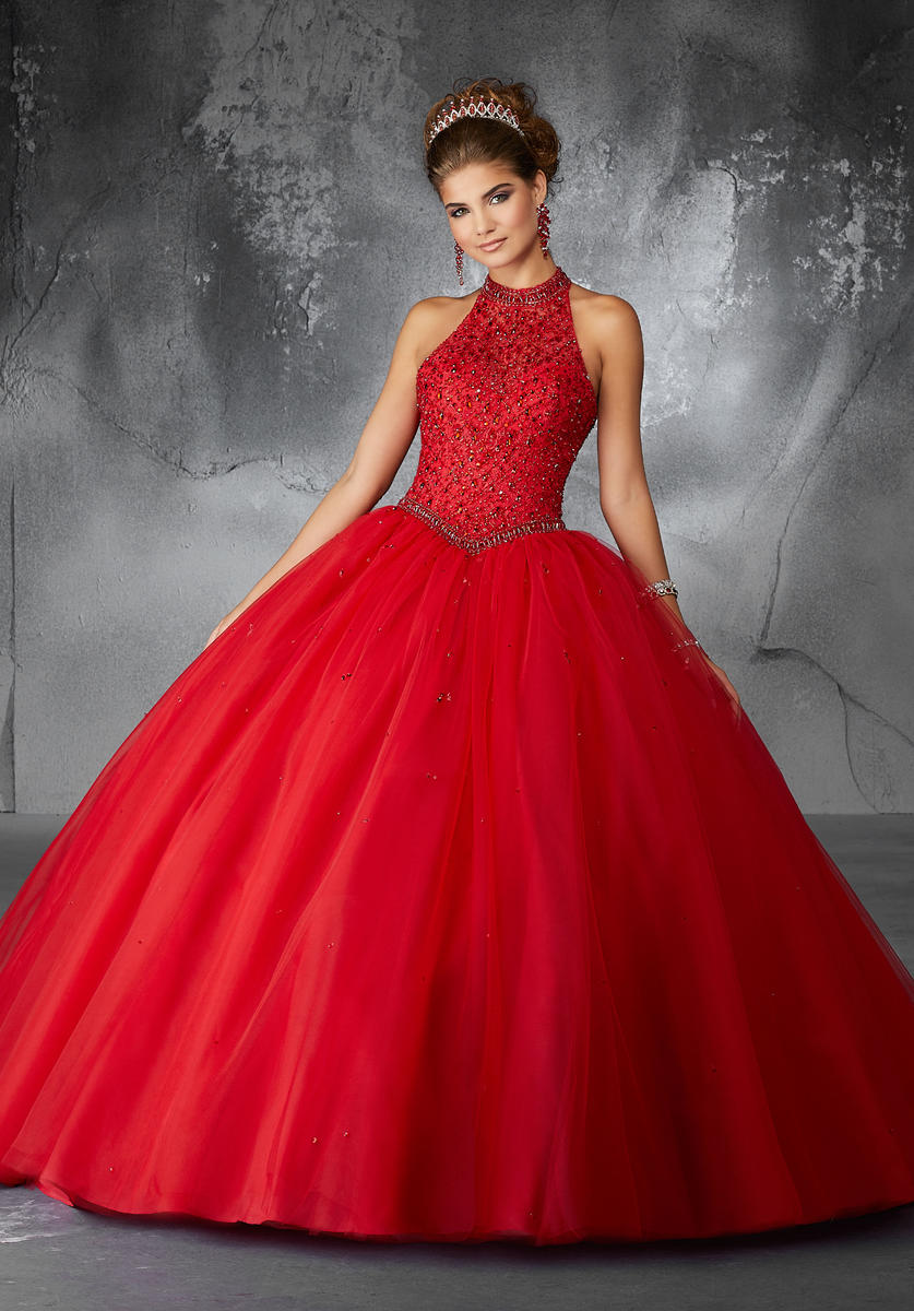 French Novelty: Valencia 60056 Crystal Beaded High Neck Ball Gown