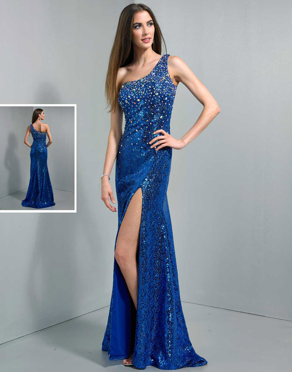 French Novelty: Wow 6030 One Shoulder Beaded Evening Dress