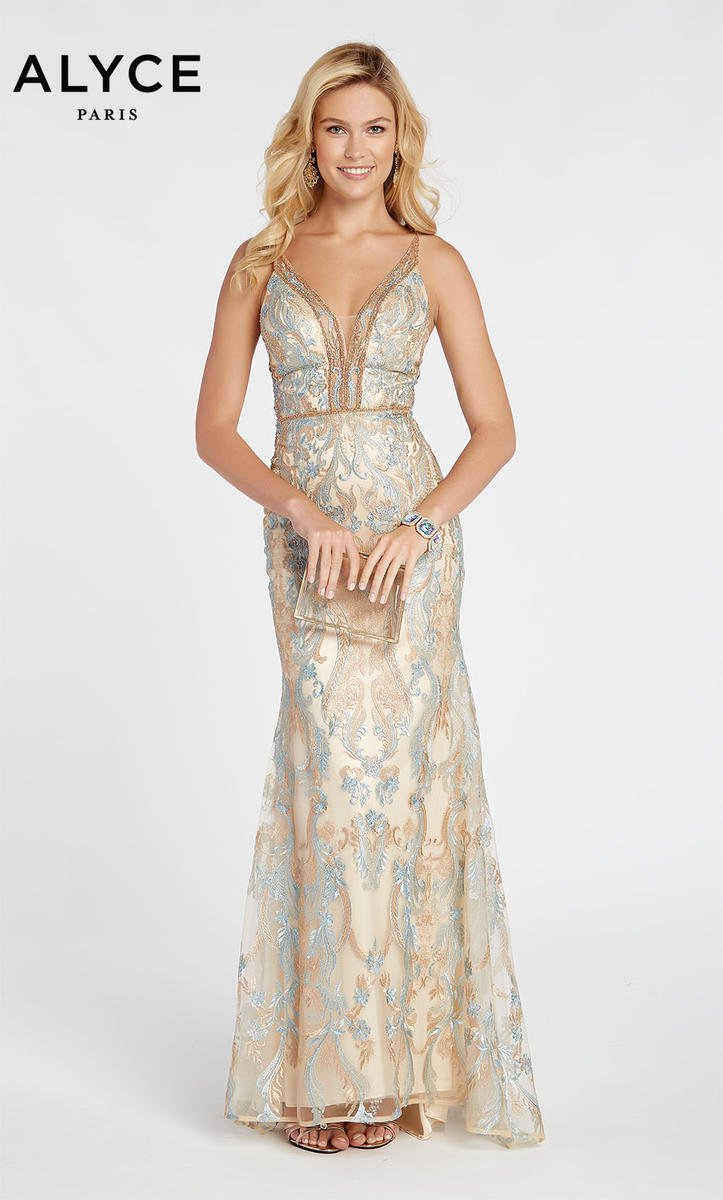 French Novelty: Alyce Paris 60488 Lace Design Prom Dress