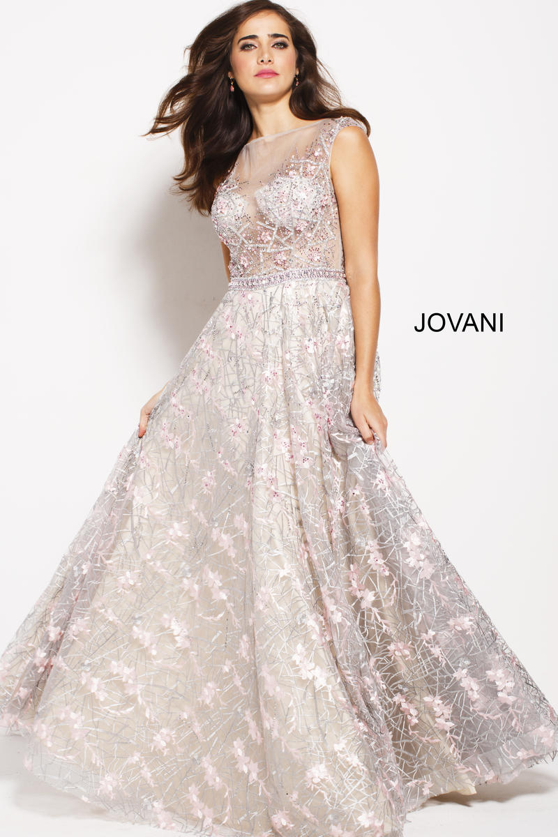 Jovani 60656 Sheer Floral Gown: French Novelty