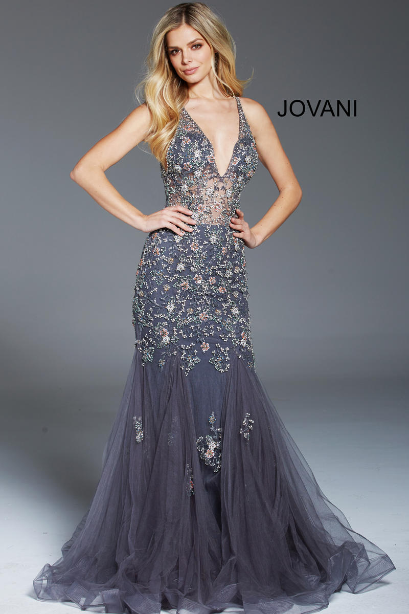 French Novelty: Jovani 61040 Beaded Mermaid Gown with Godets