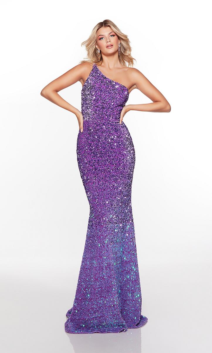 French Novelty: Alyce Paris 61336 Ombre Sequin One Shoulder Prom Dress