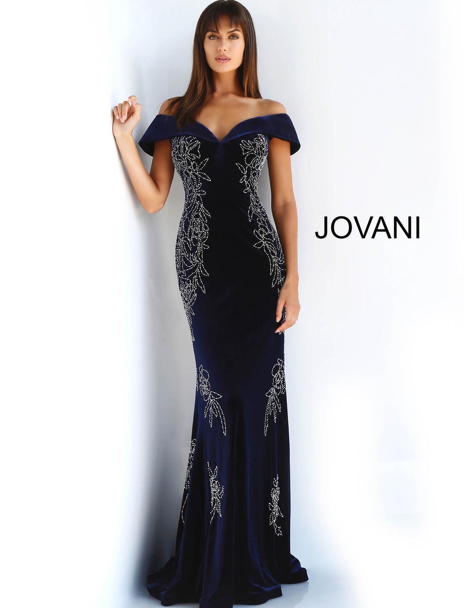 French Novelty: Jovani 62045 Embellished Off Shoulder Evening Dress