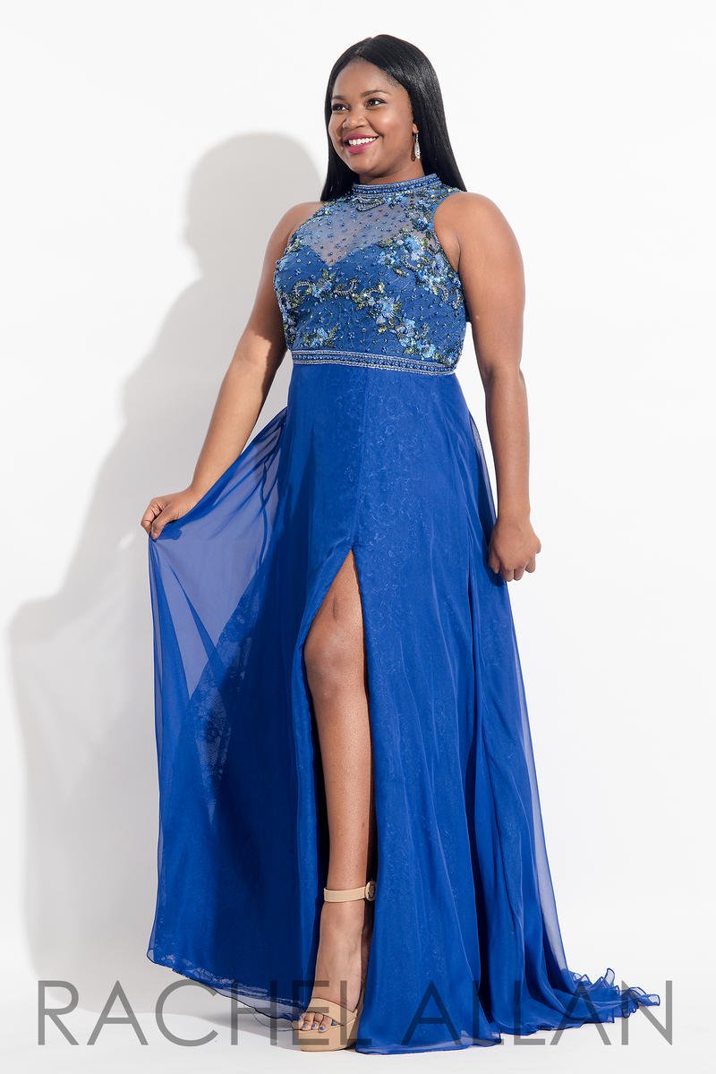 French Novelty Rachel Allan Curves 6323 Plus Size Sheer Beaded Prom Dress