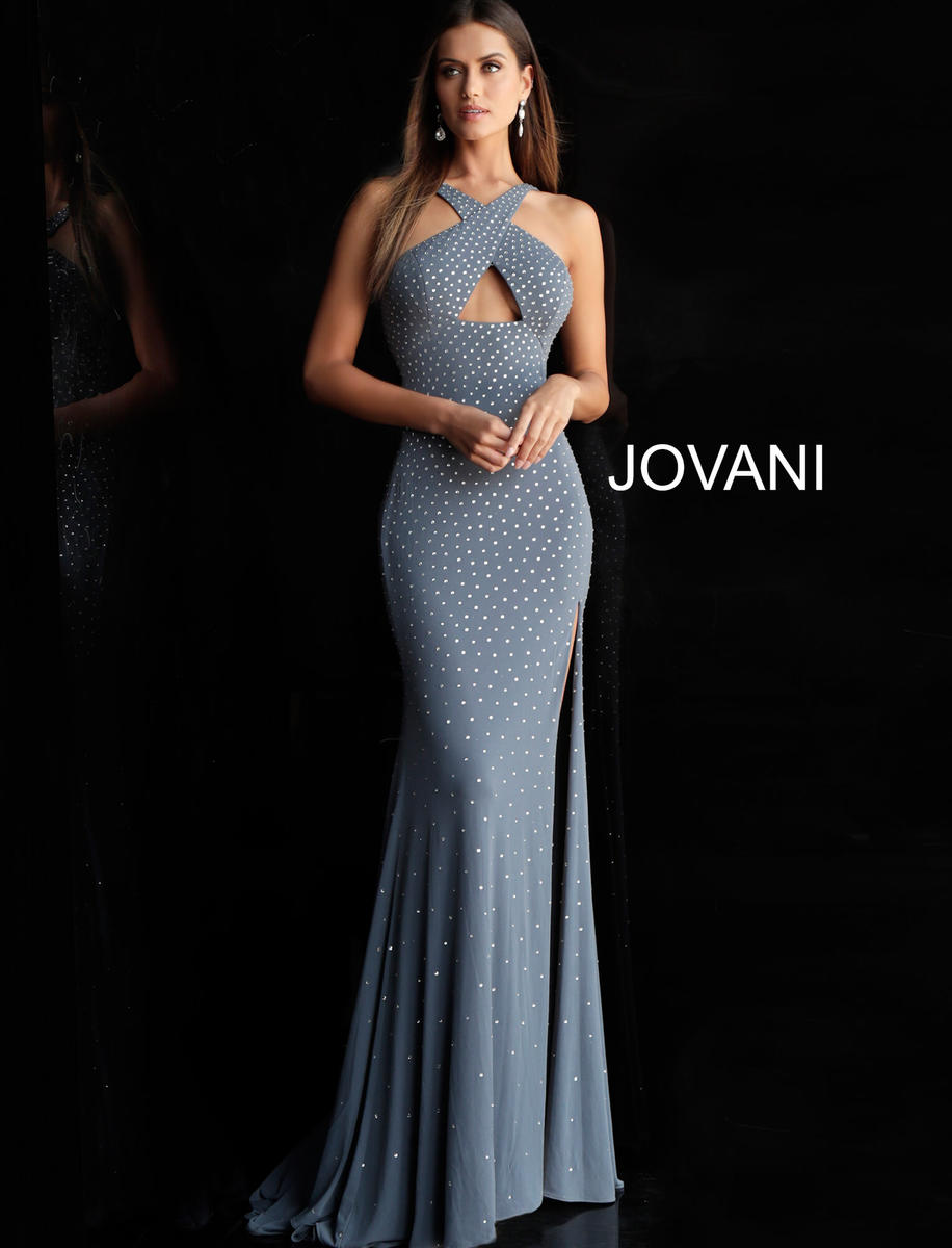 French Novelty: Jovani 63538 Beaded Criss Cross Jersey Prom Gown