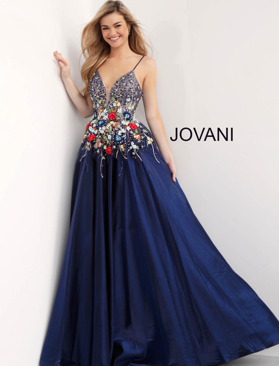 French Novelty: Jovani 65879 Floral A-Line Prom Gown