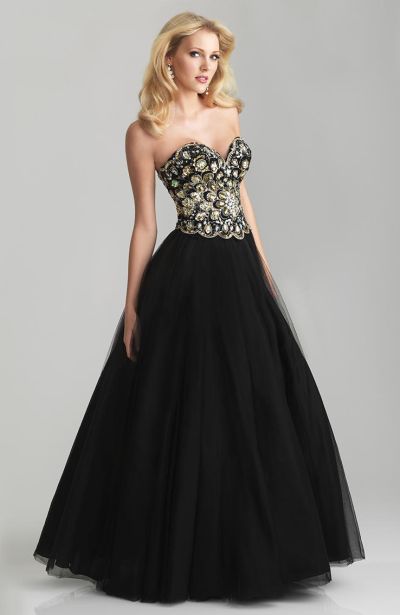 Night Moves 6626 Beaded Bodice Tulle Gown: French Novelty