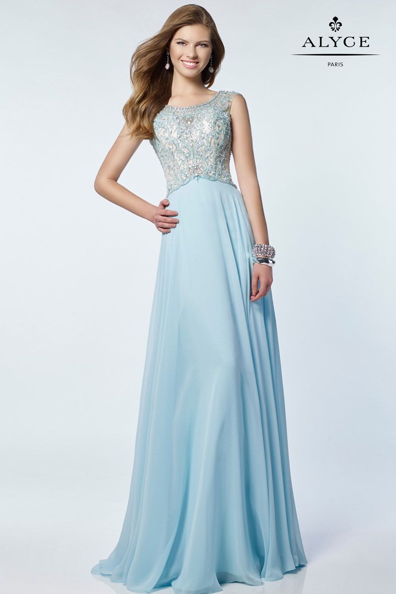 Alyce Paris 6679 Scoop Neck Chiffon Gown: French Novelty
