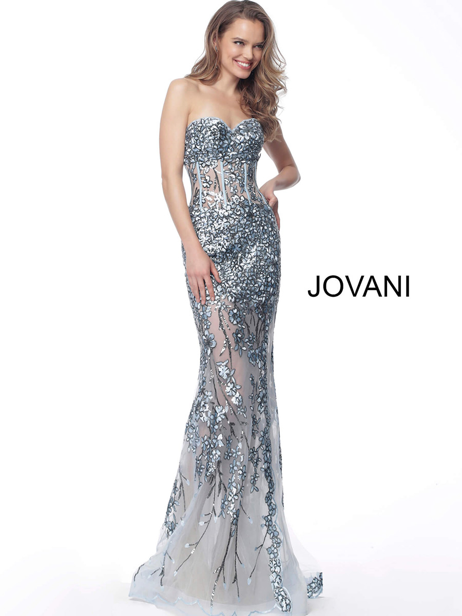 French Novelty Jovani 67452 Stunning Floral Illusion Gown 