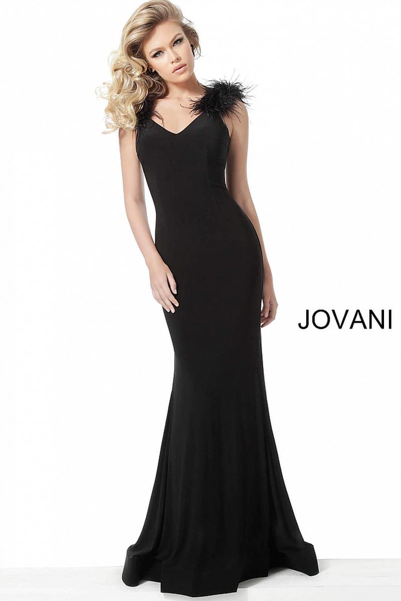 French Novelty: Jovani 68596 Gown with Feather Shoulders