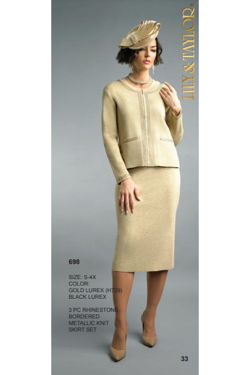 French Novelty: Lily and Taylor 698 Ladies Metallic Knit Church Suit