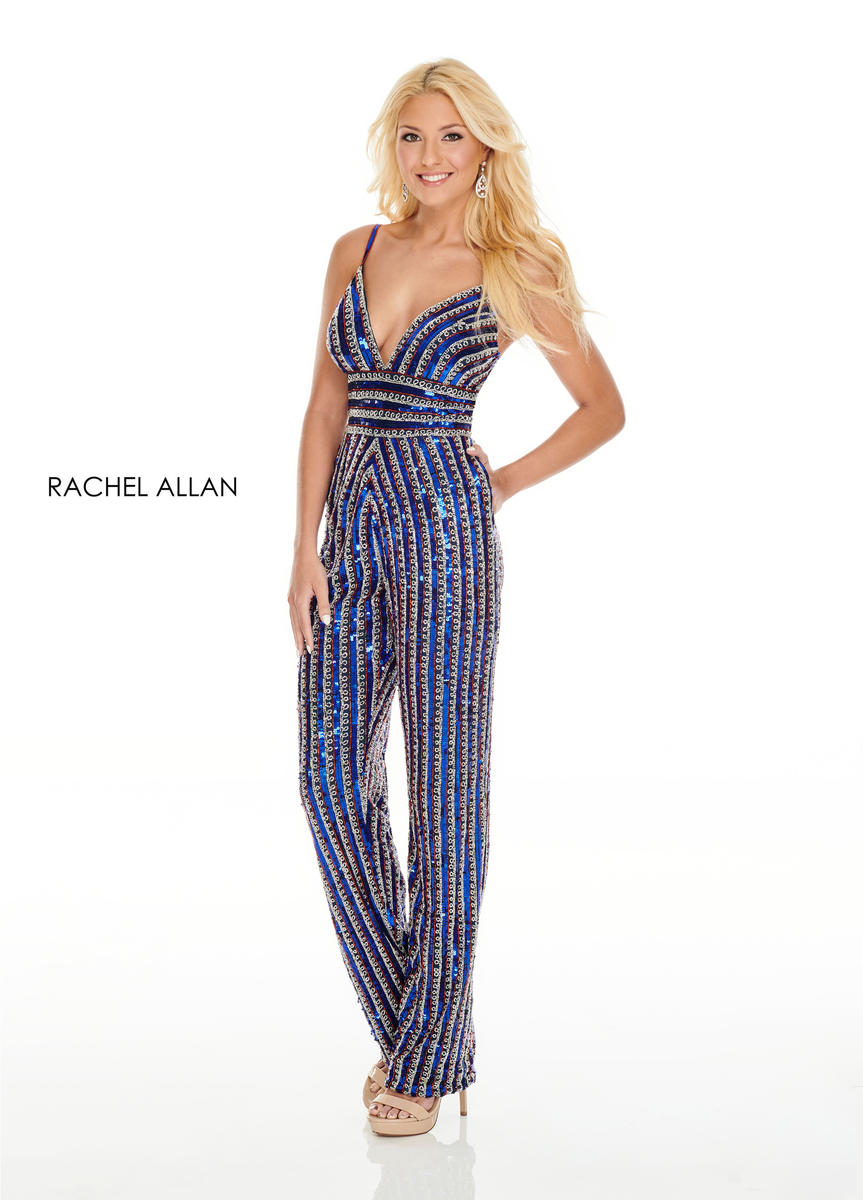 French Novelty: Rachel Allan 7028 Beaded Stripe Jumpsuit