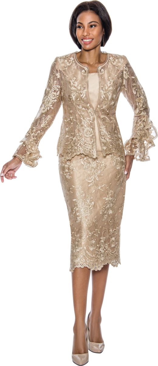 French Novelty: Terramina 7043 Ladies Sheer Sleeve Church Suit