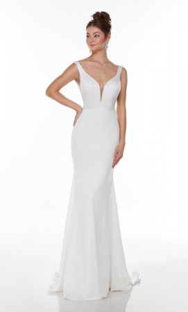 Formal Dress: 7046. Long Wedding Dress, Illusion Neckline, Ball Gown