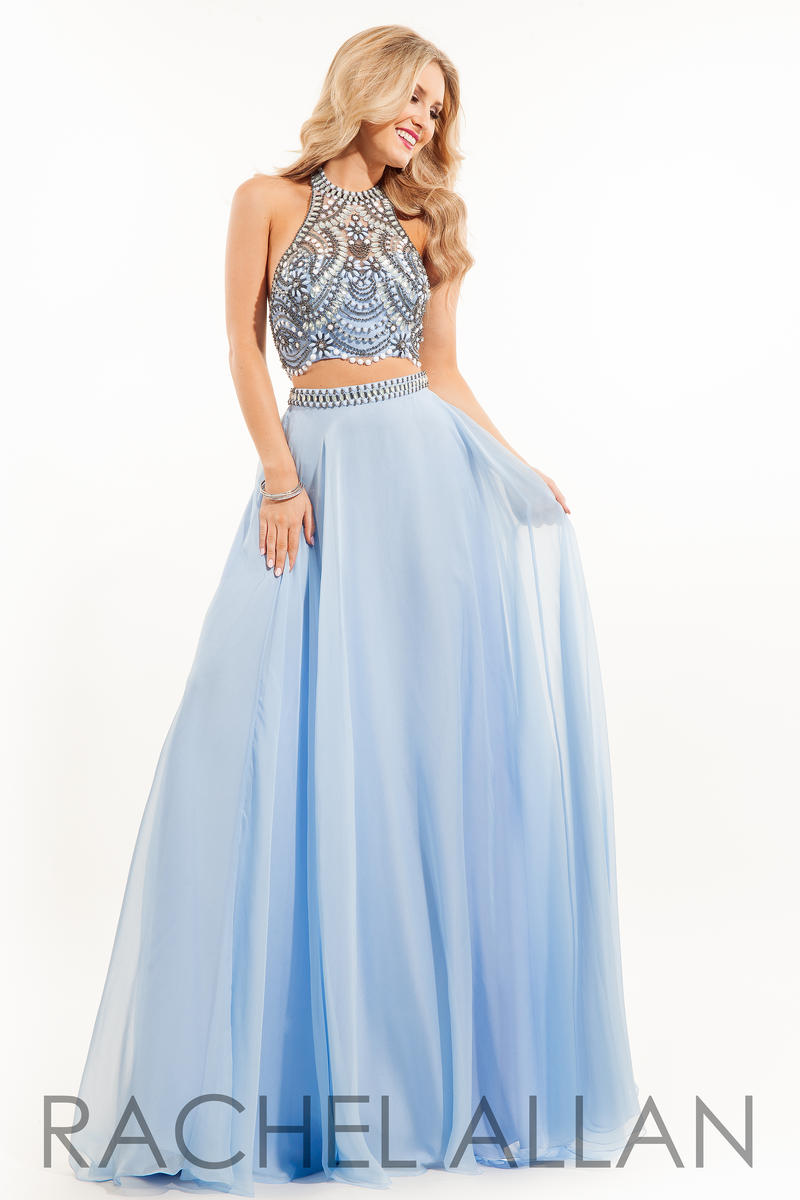 French Novelty Rachel Allan 7098 Hi Neck Halter 2pc Prom Gown