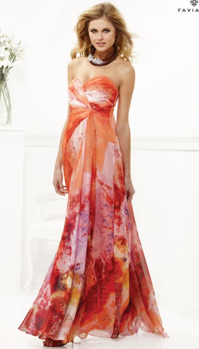 Faviana 7126 Print Chiffon Evening Dress: French Novelty