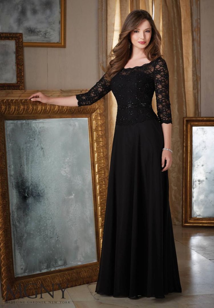 French Novelty: MGNY by Mori Lee 71413 Sheer Sleeve Beaded Lace MOB Gown