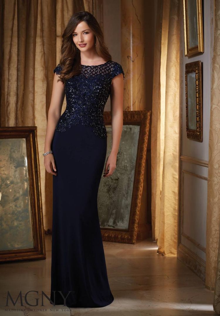 French Novelty: MGNY by Mori Lee 71417 Beaded Jersey Formal Gown