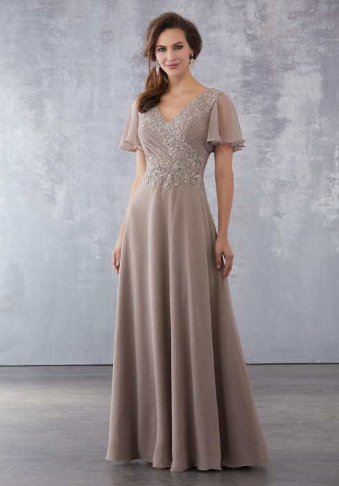 flutter sleeve mother of the bride dress