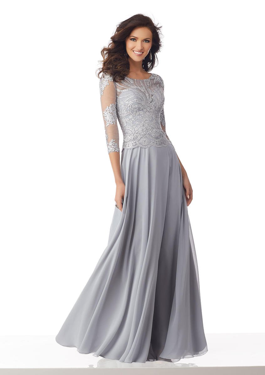French Novelty: MGNY by Morilee 71813 Metallic Lace Flowing Gown