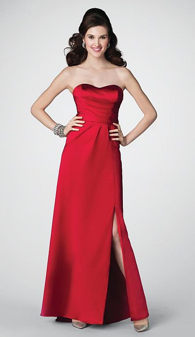 Alfred Angelo Strapless Long Satin Bridesmaid Dress 7198: French Novelty