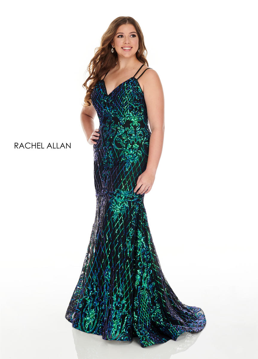 French Novelty Rachel Allan Curves 7216 Iridescent Sequin Plus Size Dress