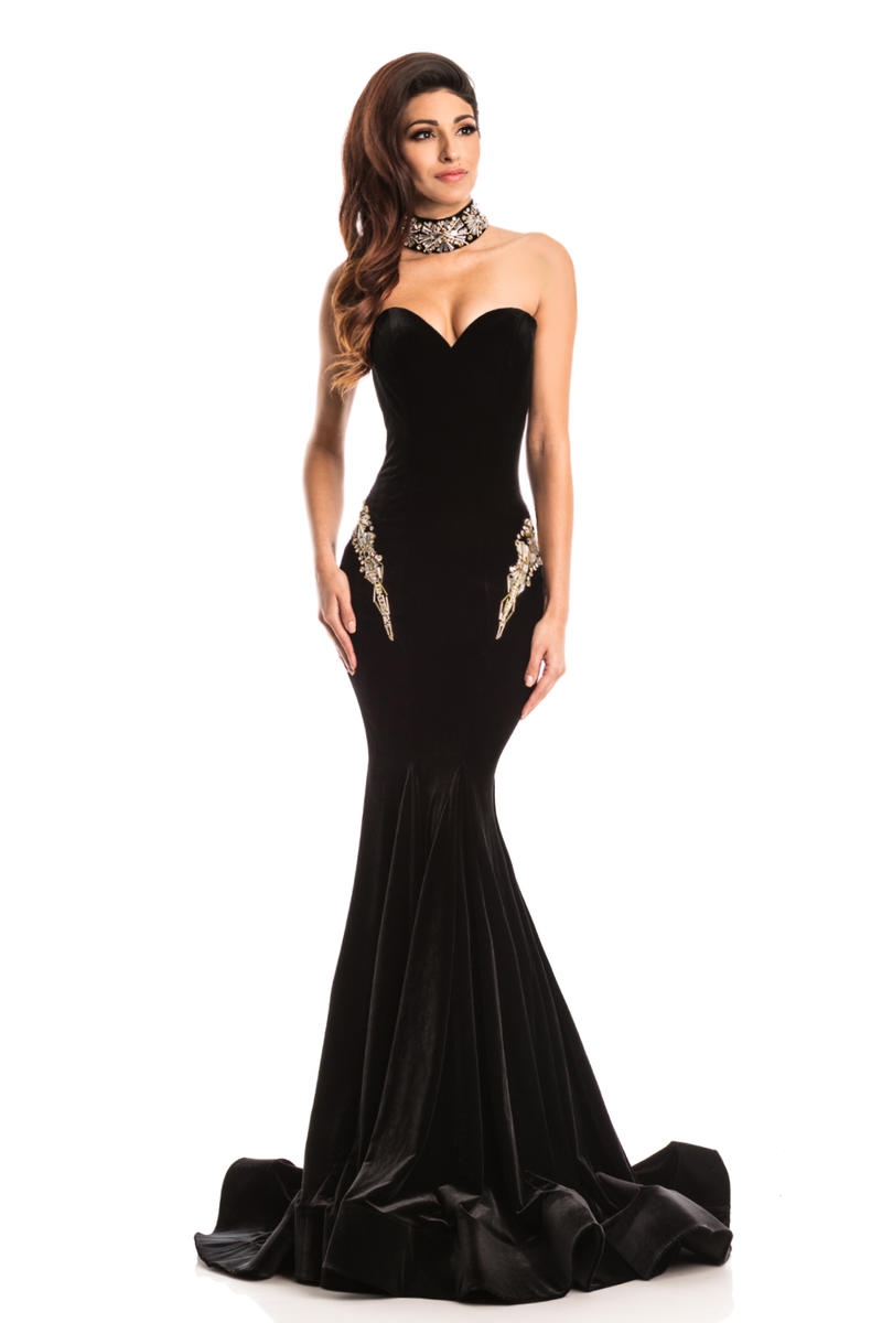 French Novelty: Johnathan Kayne 7226 Velvet Formal Gown with Choker