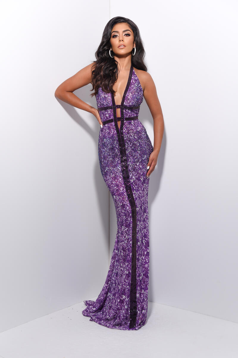 French Novelty: Jasz Couture 7239 Plunging Halter Neck Prom Dress