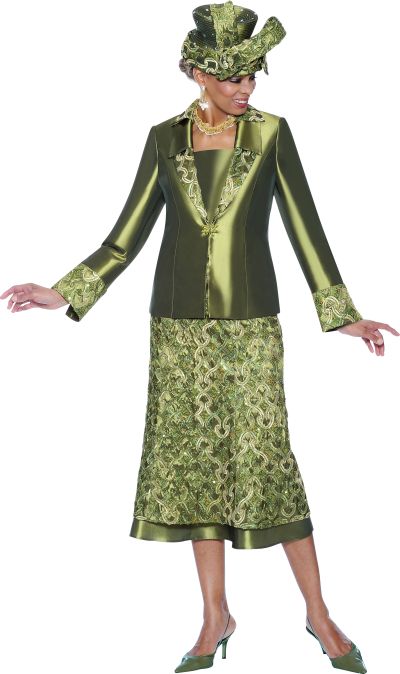 Terramina 7297 Womens Iridescent Green Church Suit: French Novelty