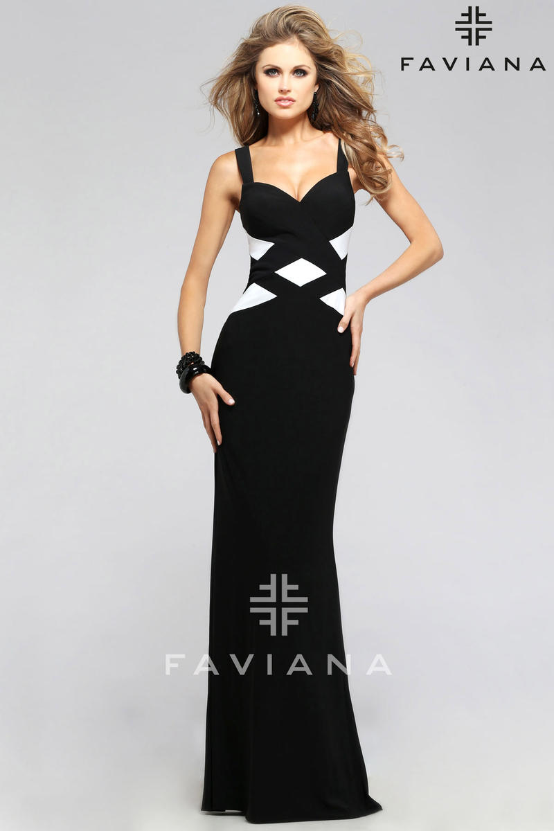 Faviana 7746 Black and White Party Gown: French Novelty