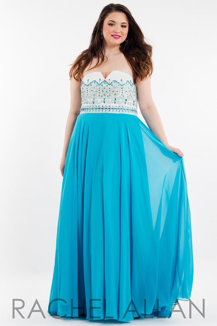 Rachel Allan Curves 7825 Plus Size Beaded Chiffon Gown: French Novelty