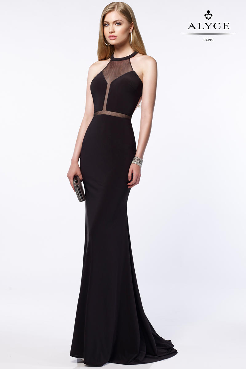 Alyce Paris 8015 Sheer Cutout Jersey Prom Dress: French Novelty