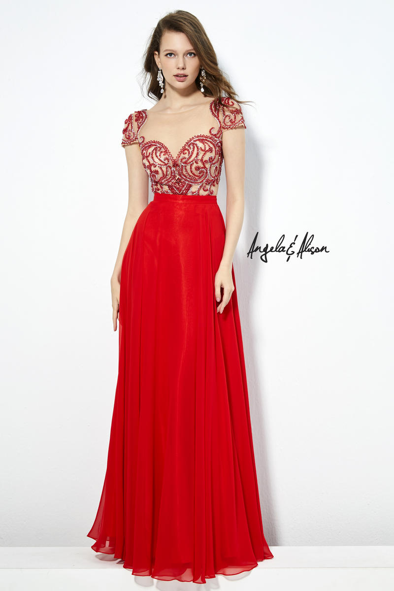 French Novelty: Angela and Alison 81117 Beaded Illusion Prom Gown