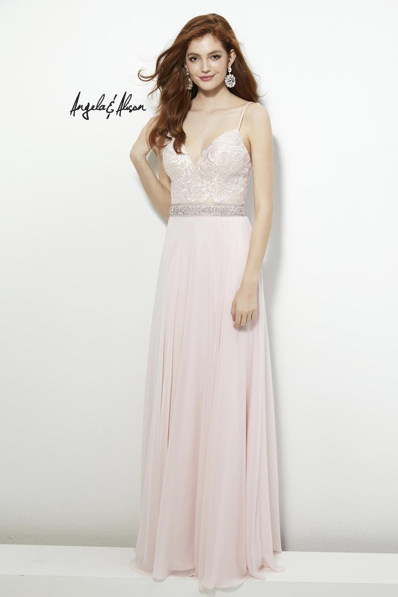 French Novelty: Angela and Alison 81128 Beaded Waist Prom Gown